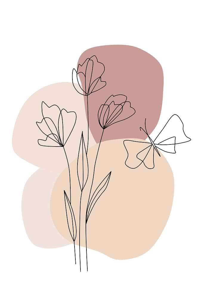 Minimalist Floral Line Art with Butterfly