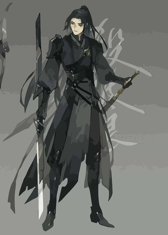Dark Warrior with Swords Illustration