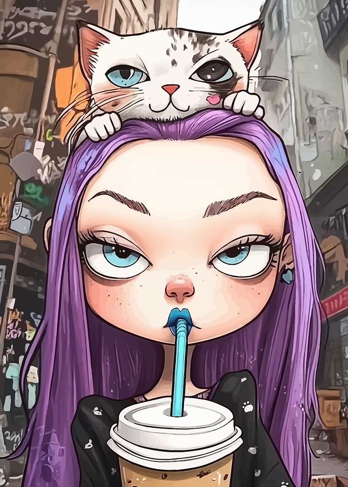 Girl with Cat and Coffee