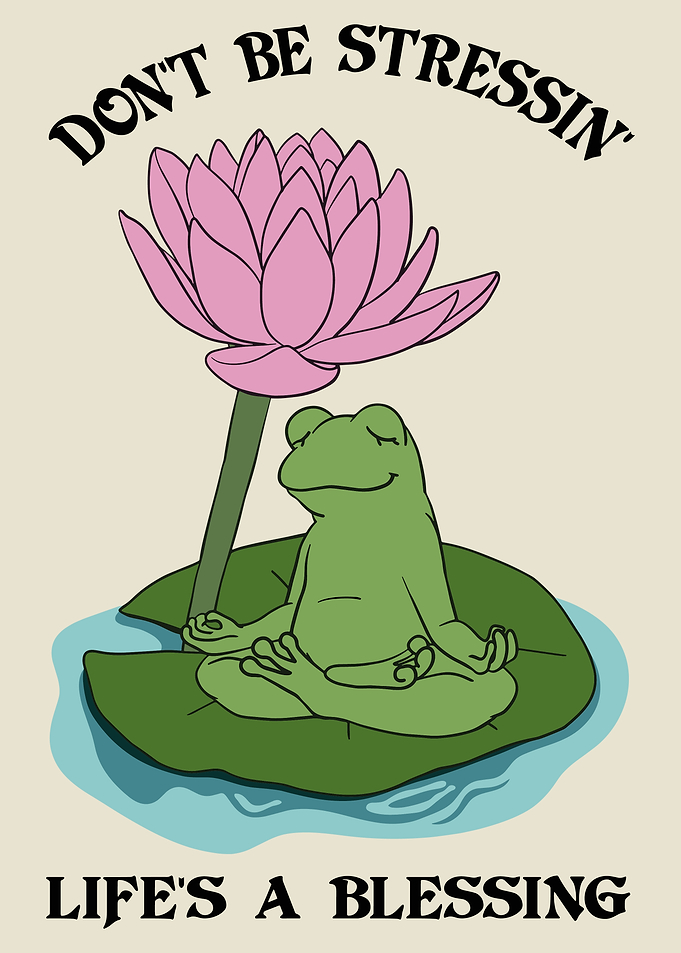 Meditating Frog with Lotus Flower