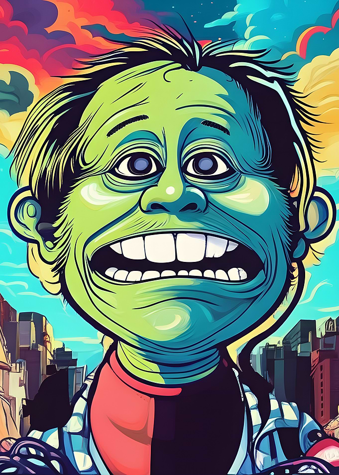 Green-skinned man with open mouth