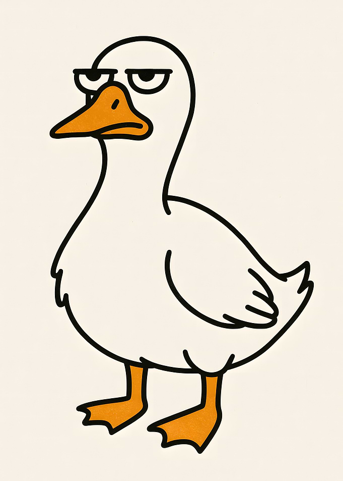 Grumpy Duck Cartoon – Funny Minimalist Animal Art for Humor Lovers.