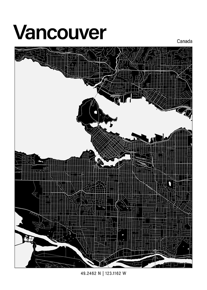 Vancouver Black and White Map