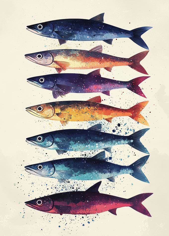 Colorful Fish Stacked Illustration | Watercolor Fish Decor