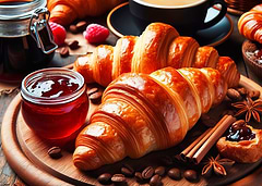 Croissants, Coffee, and Jam Still Life