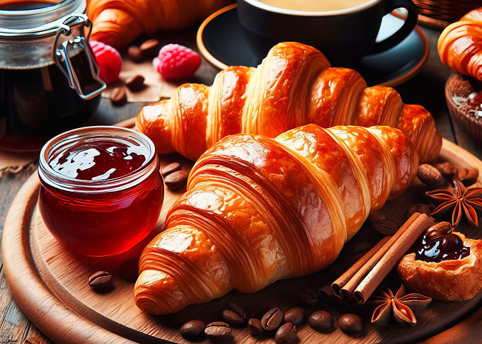 Croissants, Coffee, and Jam Still Life