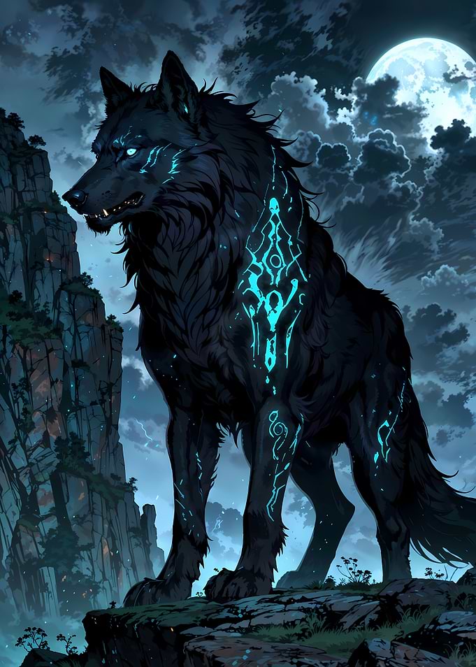 Mystic Wolf Guardian with Glowing Markings