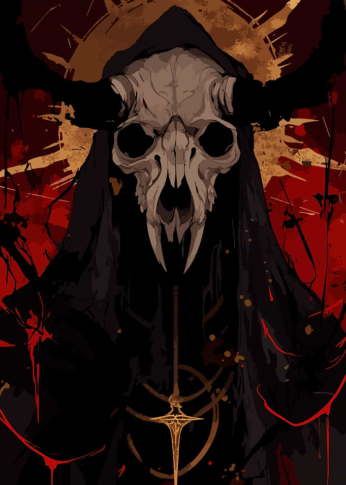 Hooded Skull Figure with Sword Symbol