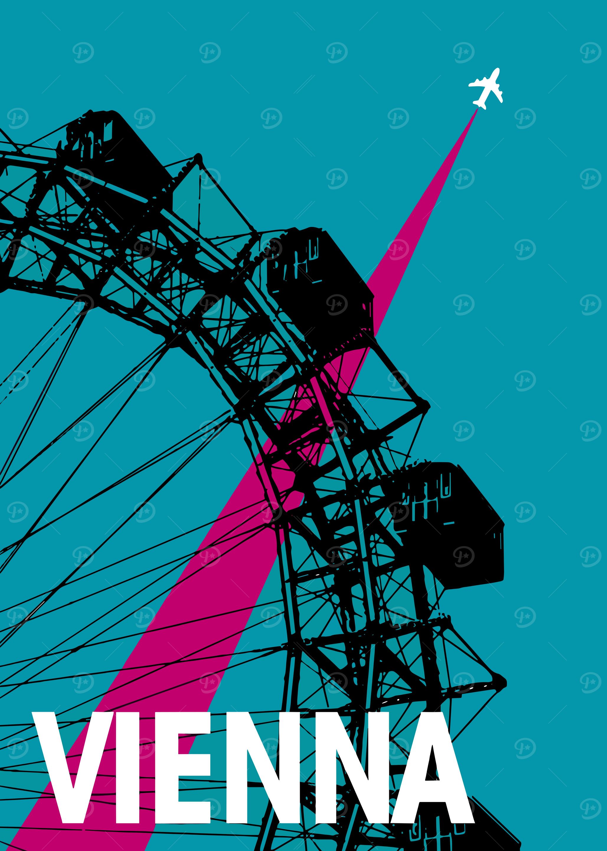 Vienna Travel Poster with Ferris Wheel