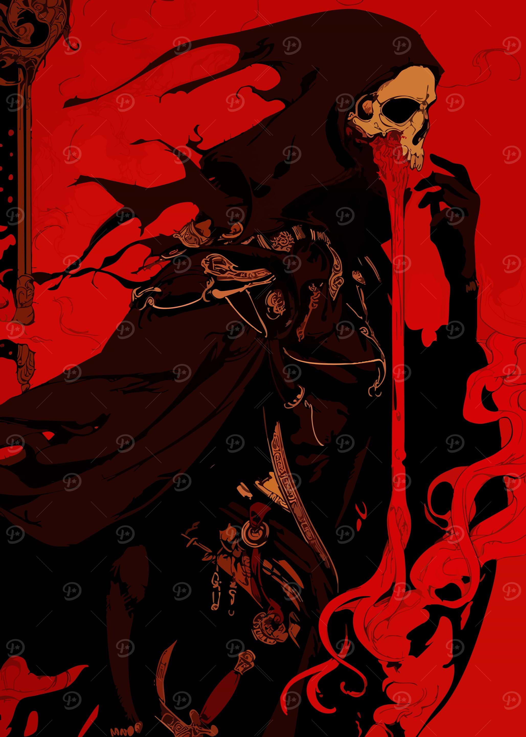 Grim Reaper in Red and Black