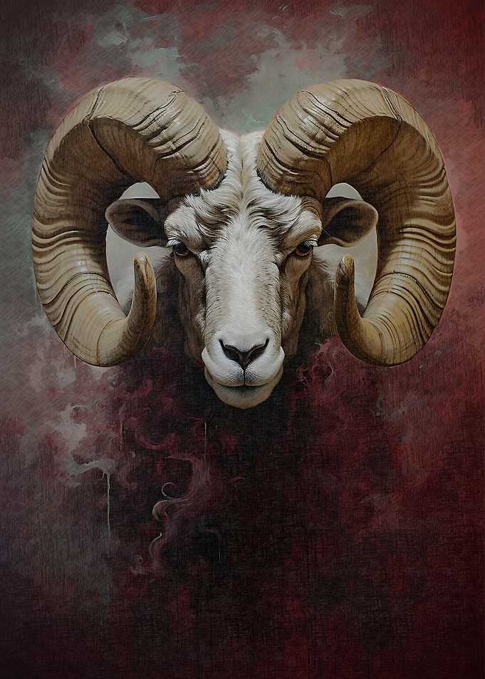 Ram Portrait with Red Background
