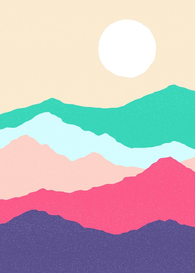 Colorful Mountain Landscape with Sun