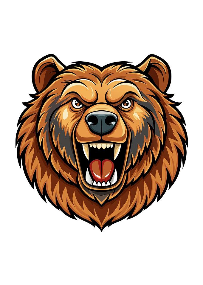 Cartoon Angry Brown Bear Head