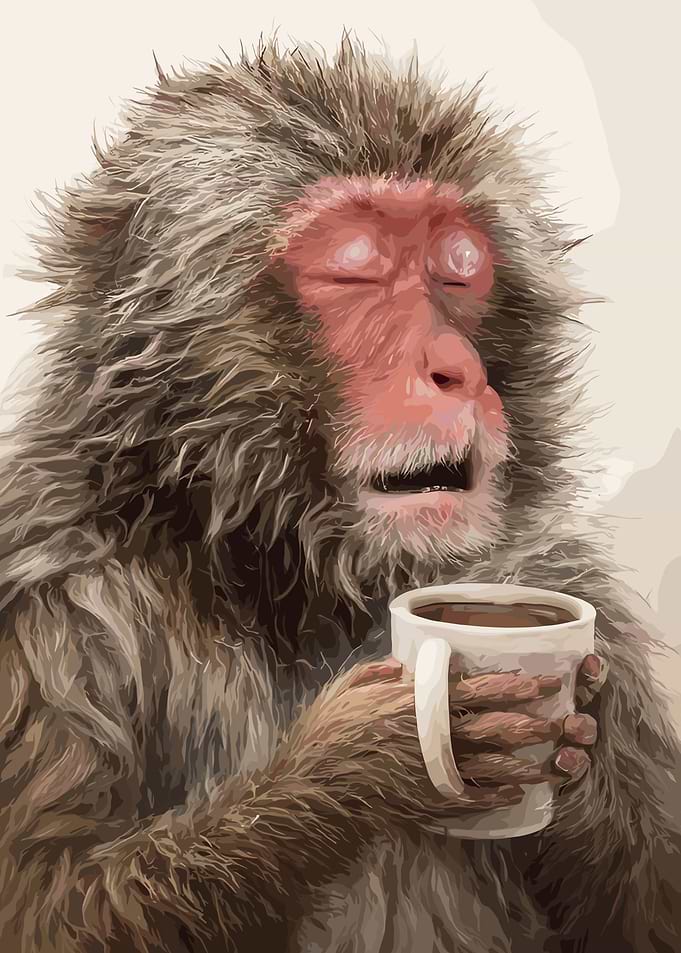 Monkey with Coffee Mug Illustration