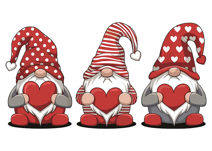 Three Valentine's Day Gnomes with Hearts