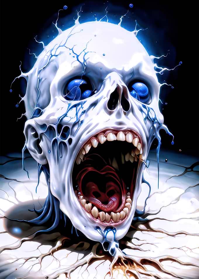 Screaming Skull with Blue Veins