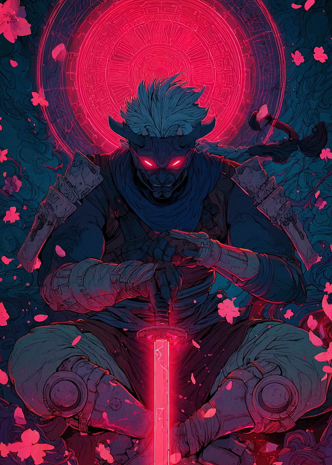 Demon Samurai with Glowing Sword