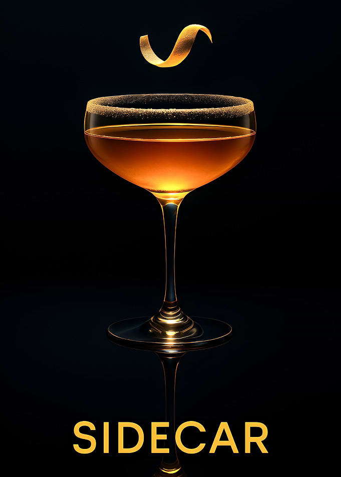 Sidecar Cocktail on Black Background