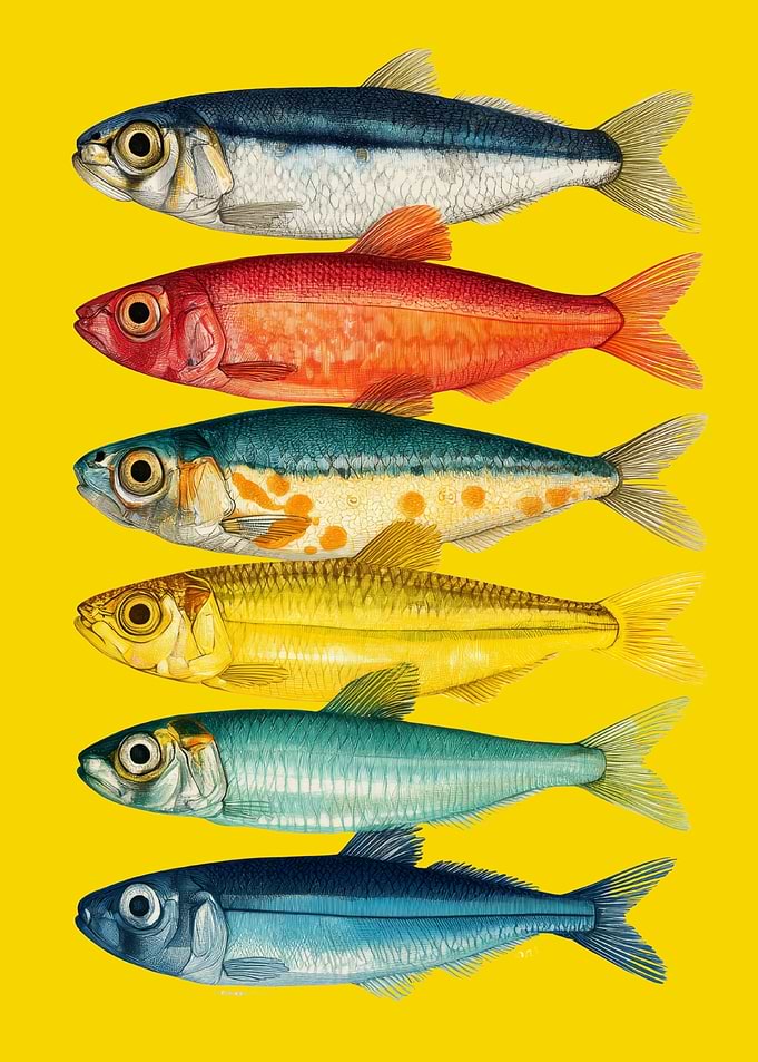Colorful Fish Illustration | Yellow Pop Art Fish Poster