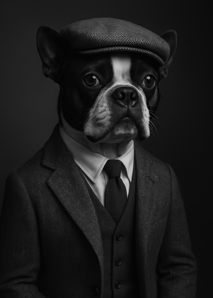 Dog in Suit and Cap - Boston Terrier Dog in Peaky Blinders Style