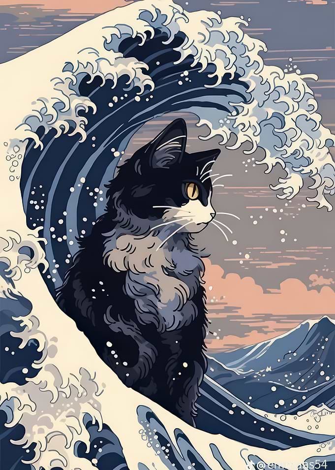 Cat and Wave Art