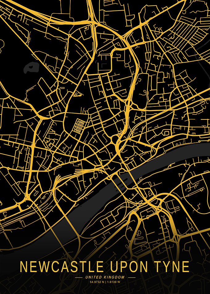 Golden Newcastle Upon Tyne City Map