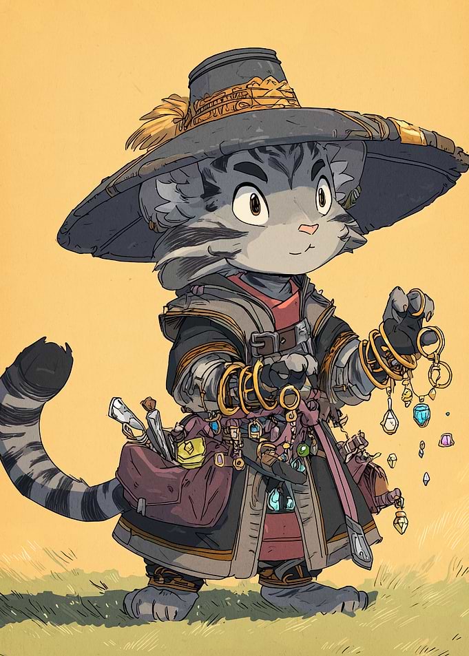Anthropomorphic Cat Character with Hat