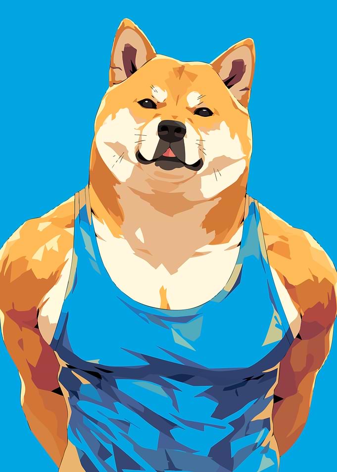 Swole Shiba Inu Muscular Dog Funny Minimalist Art Illustration