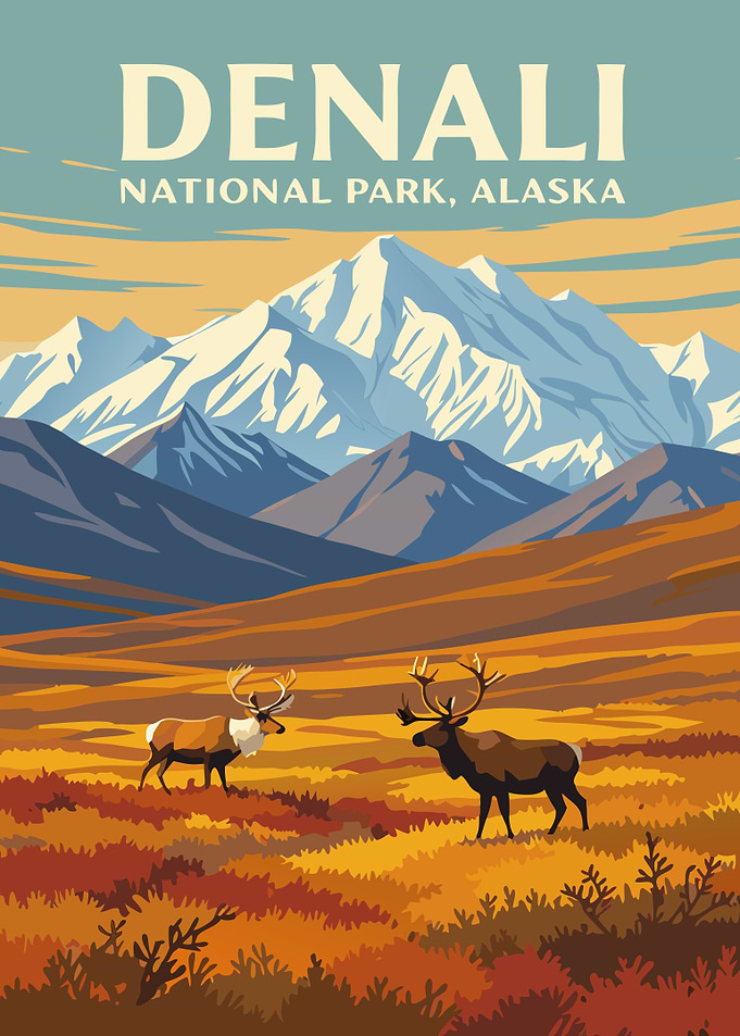 Denali National Park Travel Poster - Nature’s Untamed Majesty