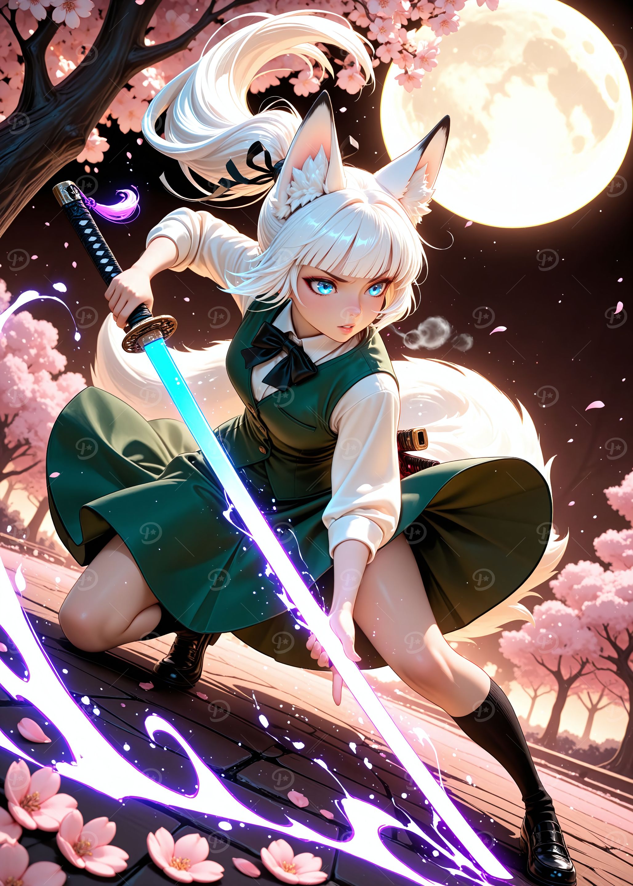 Anime Fox Girl with Glowing Sword