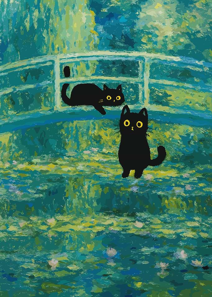 Black Cats in Monet's Garden