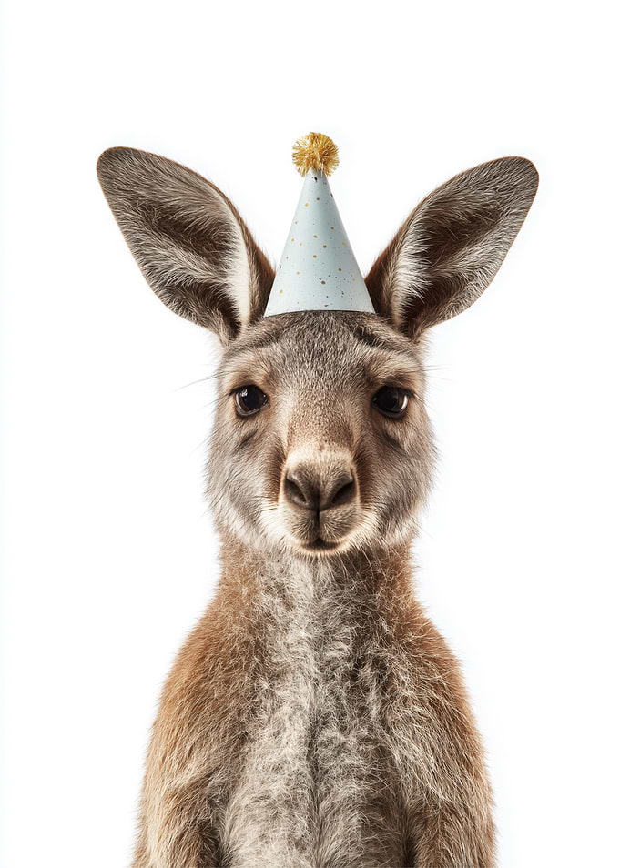 Kangaroo with Birthday Hat