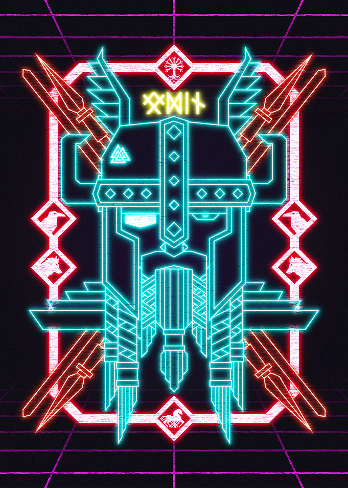Odin All father | Viking God Retrowave Aesthetic Neon