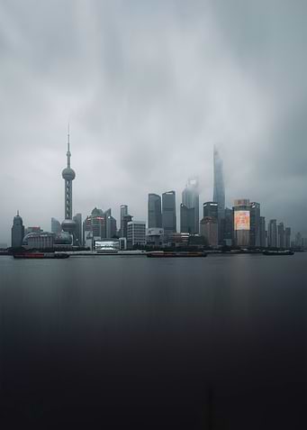 Shanghai Skyline in dense Clouds