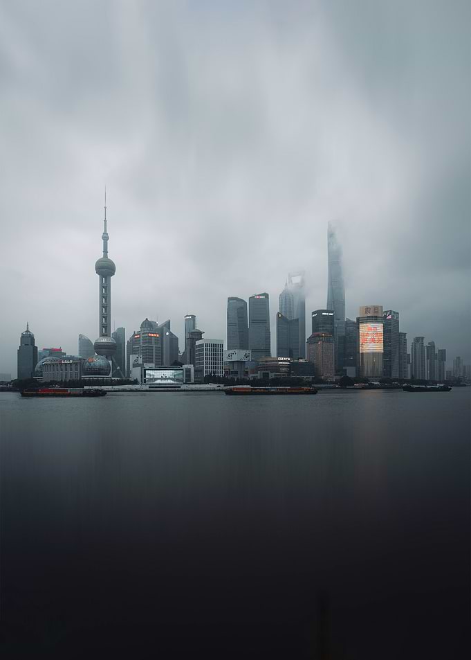 Shanghai Skyline in dense Clouds