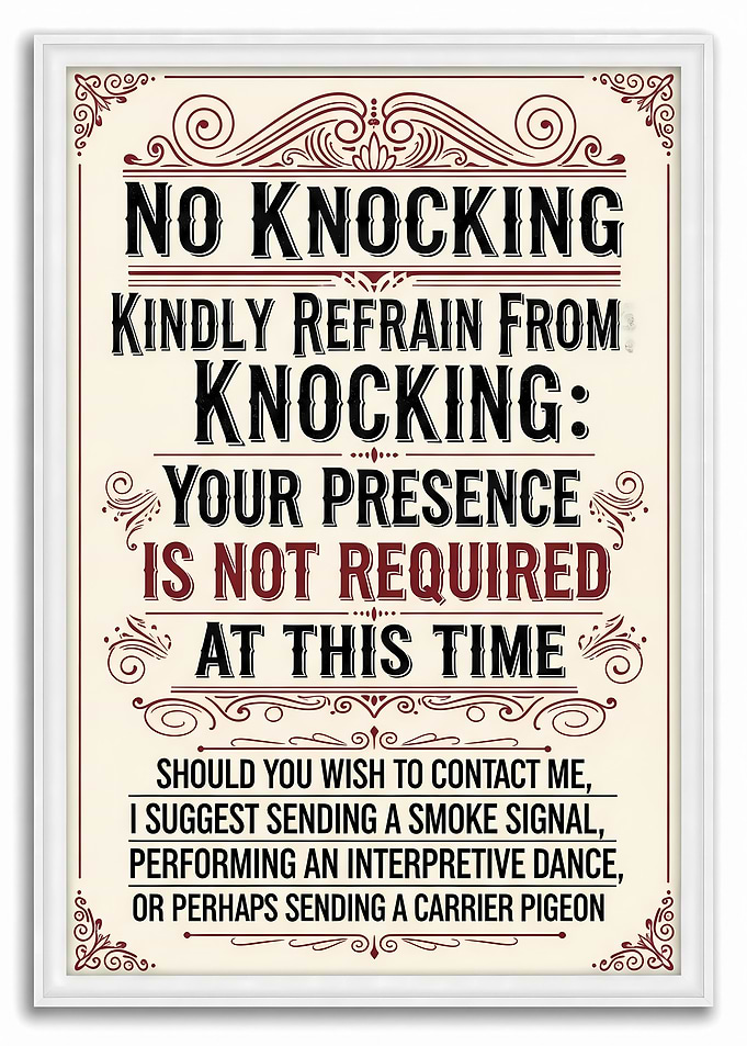 No Knocking Funny Framed Sign