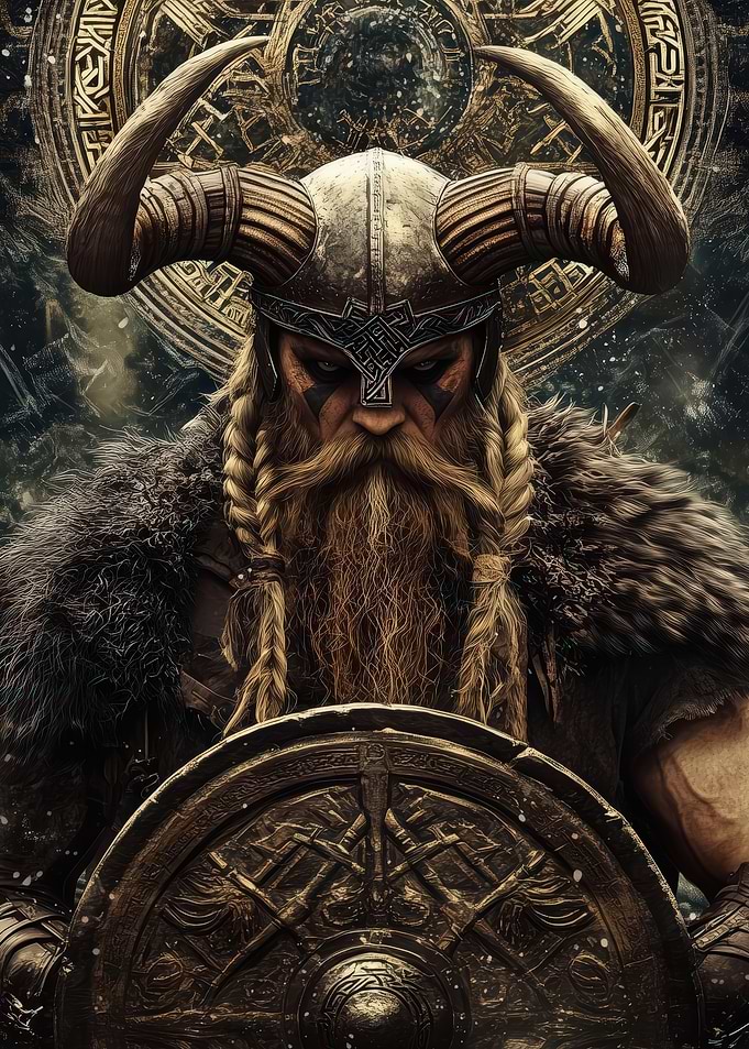 Viking Warrior with Horned Helmet