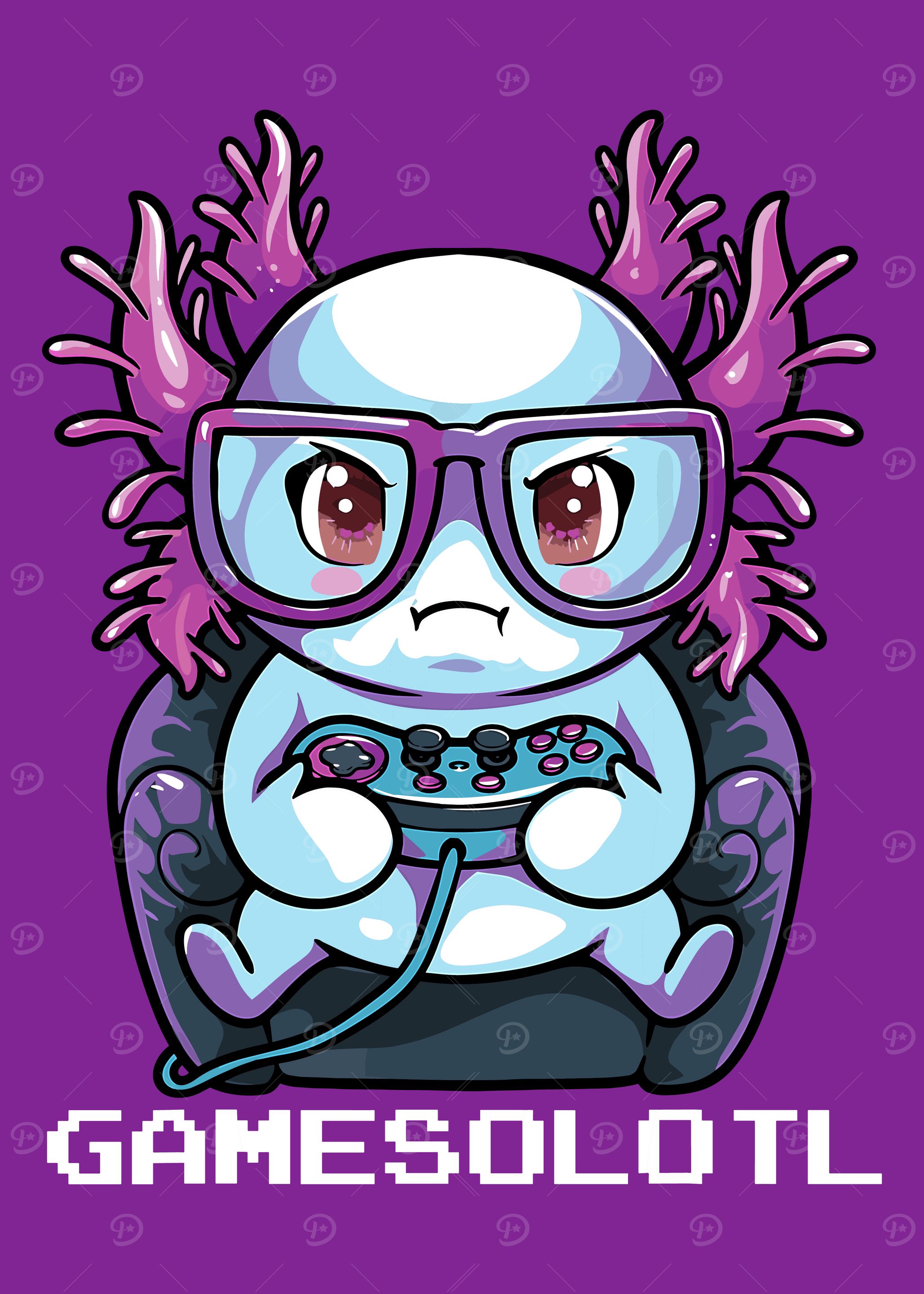 Axolotl Gamer Cartoon Illustration