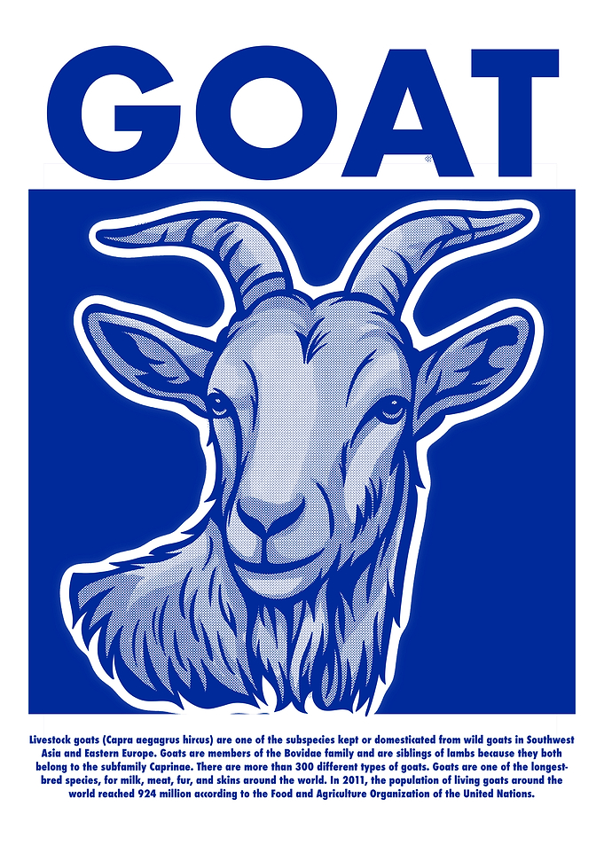 Goat Illustration in Blue and White
