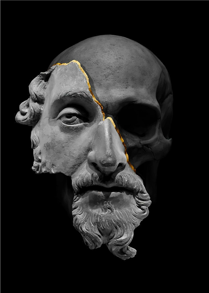 Sculpture Half Face Half Skull