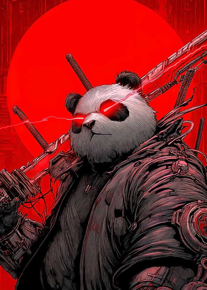Cyberpunk Panda Warrior with Red Eyes