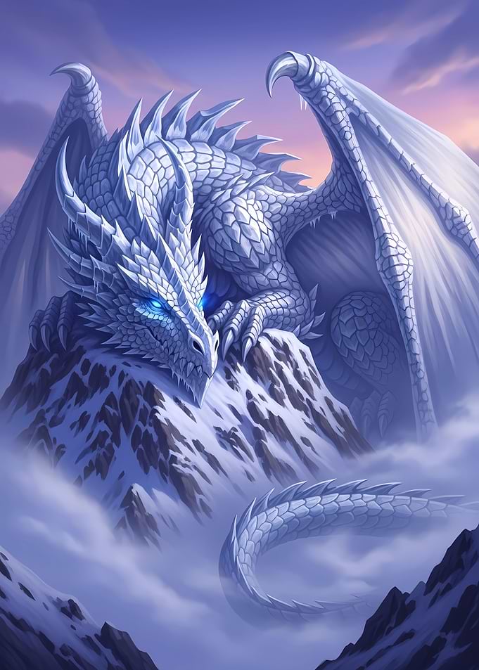 Icy Dragon on Snowy Mountain Peak