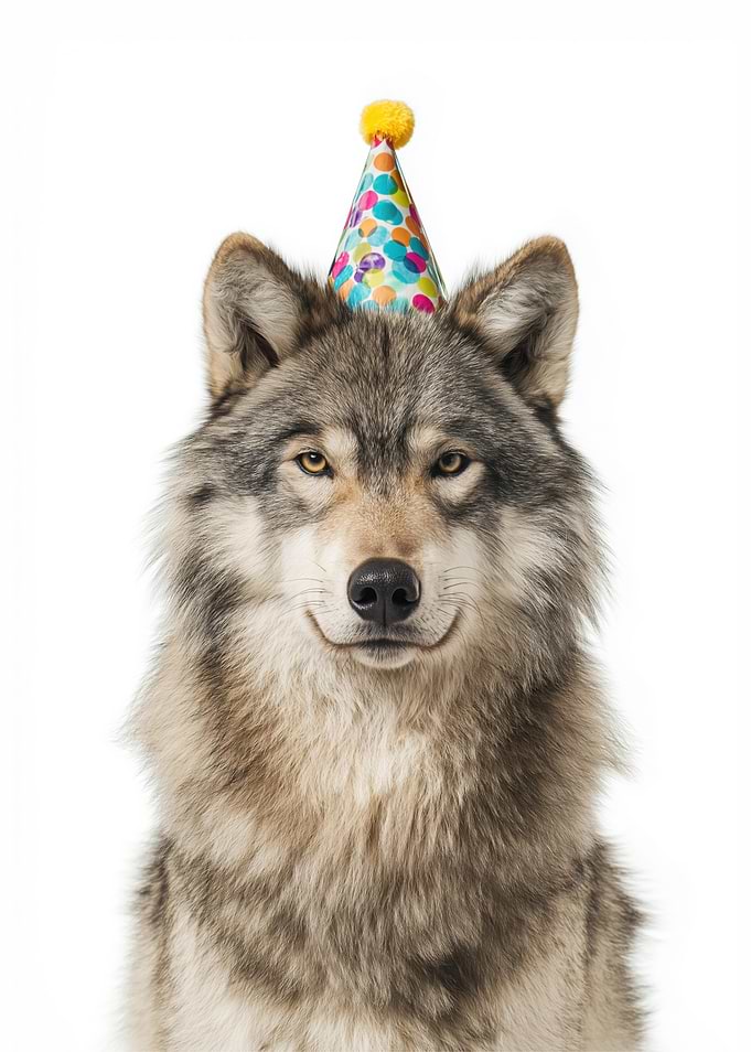 Wolf with Party Hat