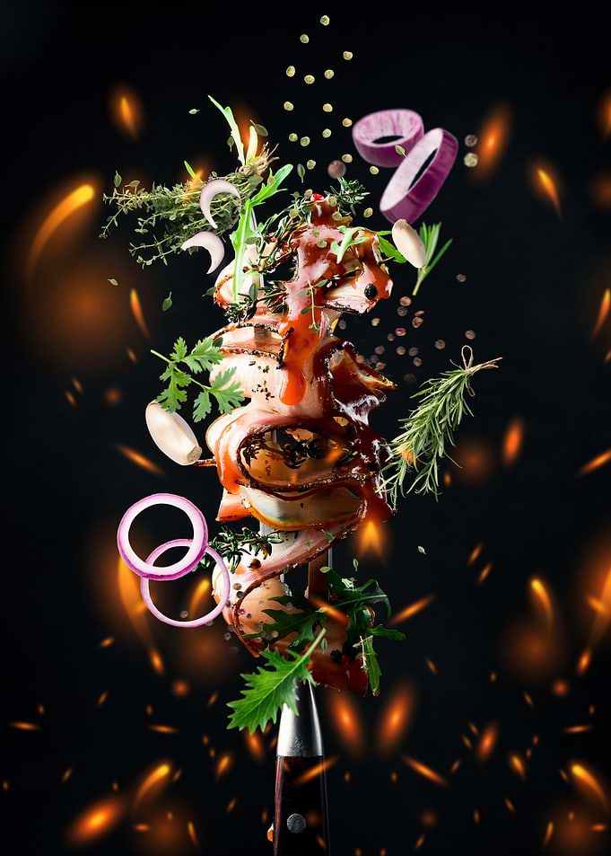Grilled Meat Skewer with Herbs and Onions