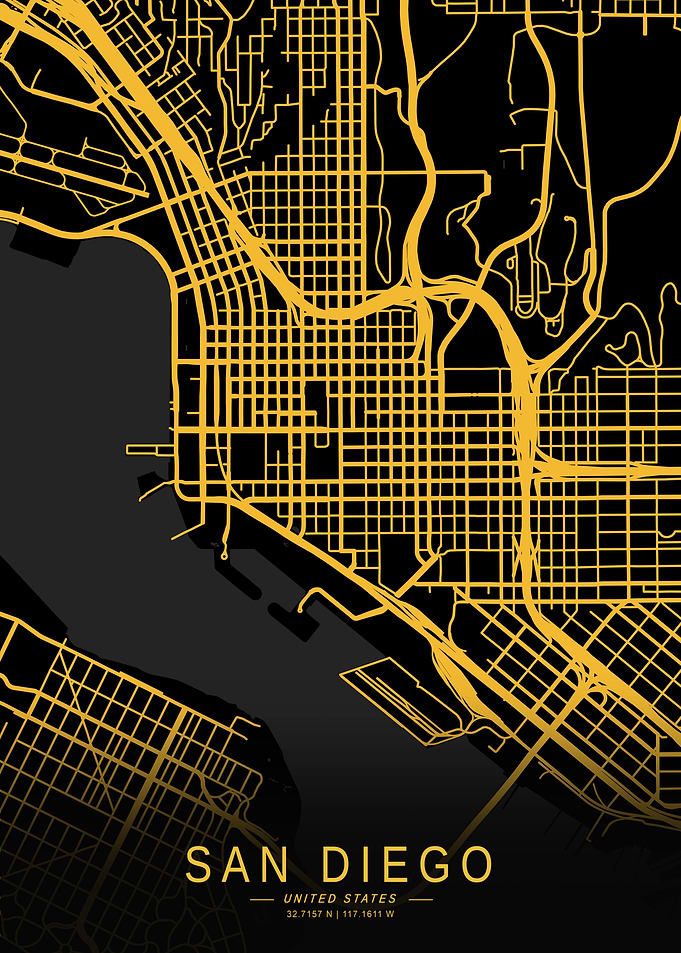 Golden San Diego City Map