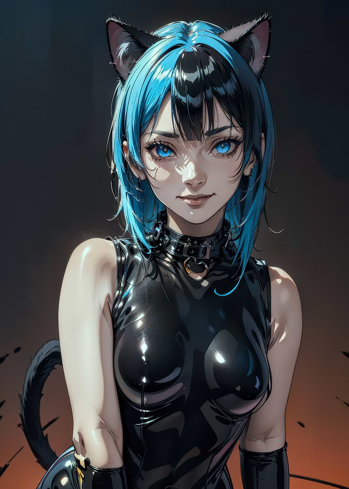 Anime Catgirl in Black Latex Outfit