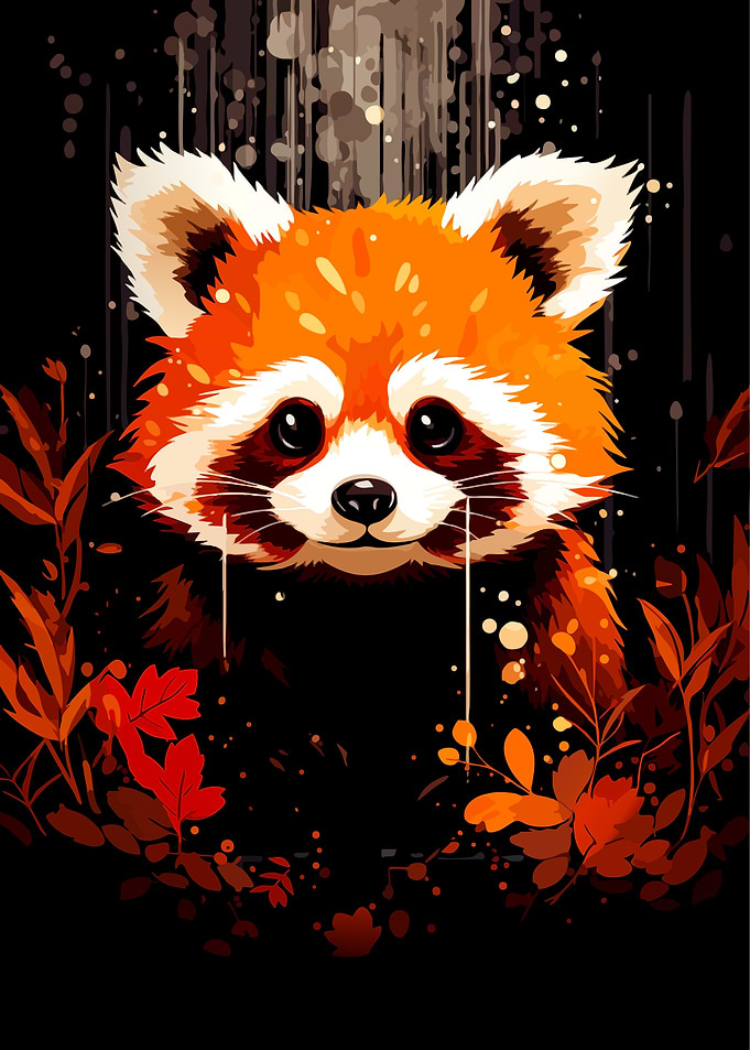 Red Panda Portrait with Autumnal Leaves