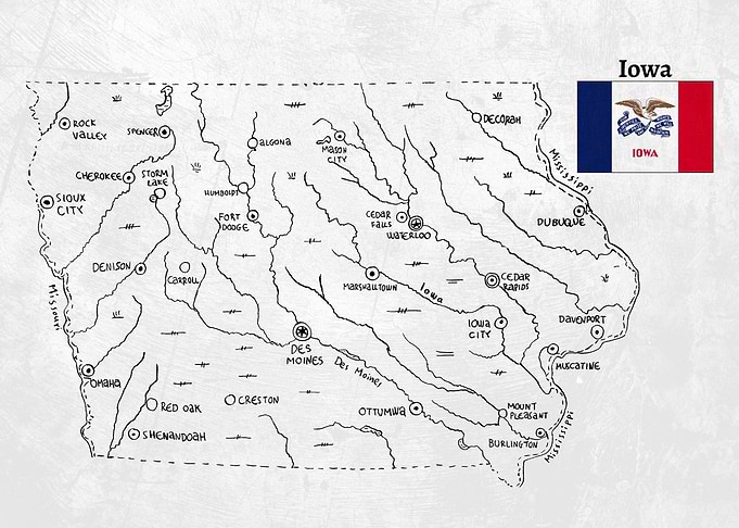Hand Drawn Map of Iowa