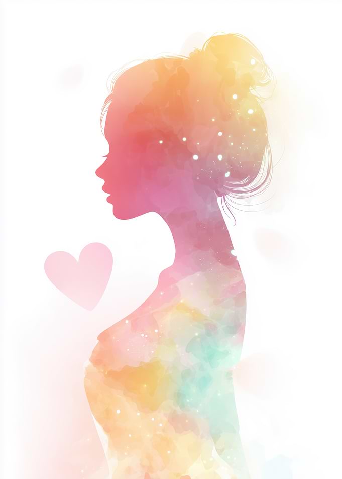 Watercolor Woman Silhouette with Heart