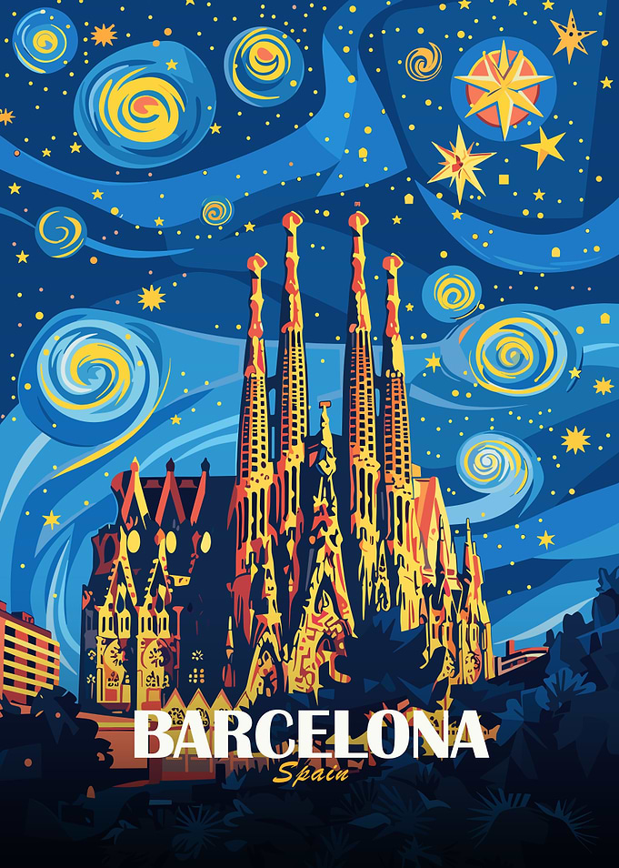Barcelona Spain Travel Poster Art